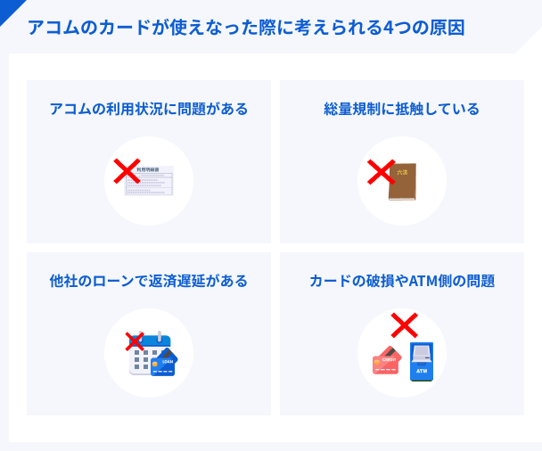 アコムのカードが使えない4つの原因