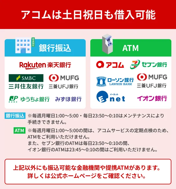 アコムは曜日を問わず借入可能
