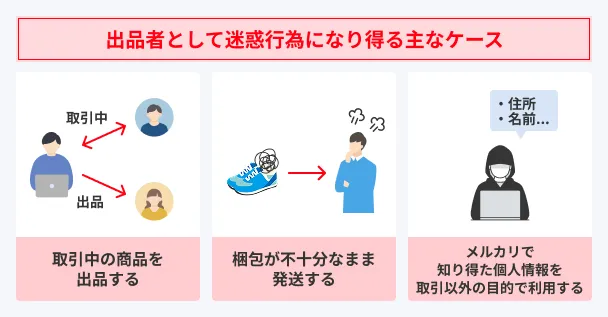 メルカリにおいて出品者が迷惑行為と判断されやすい取引