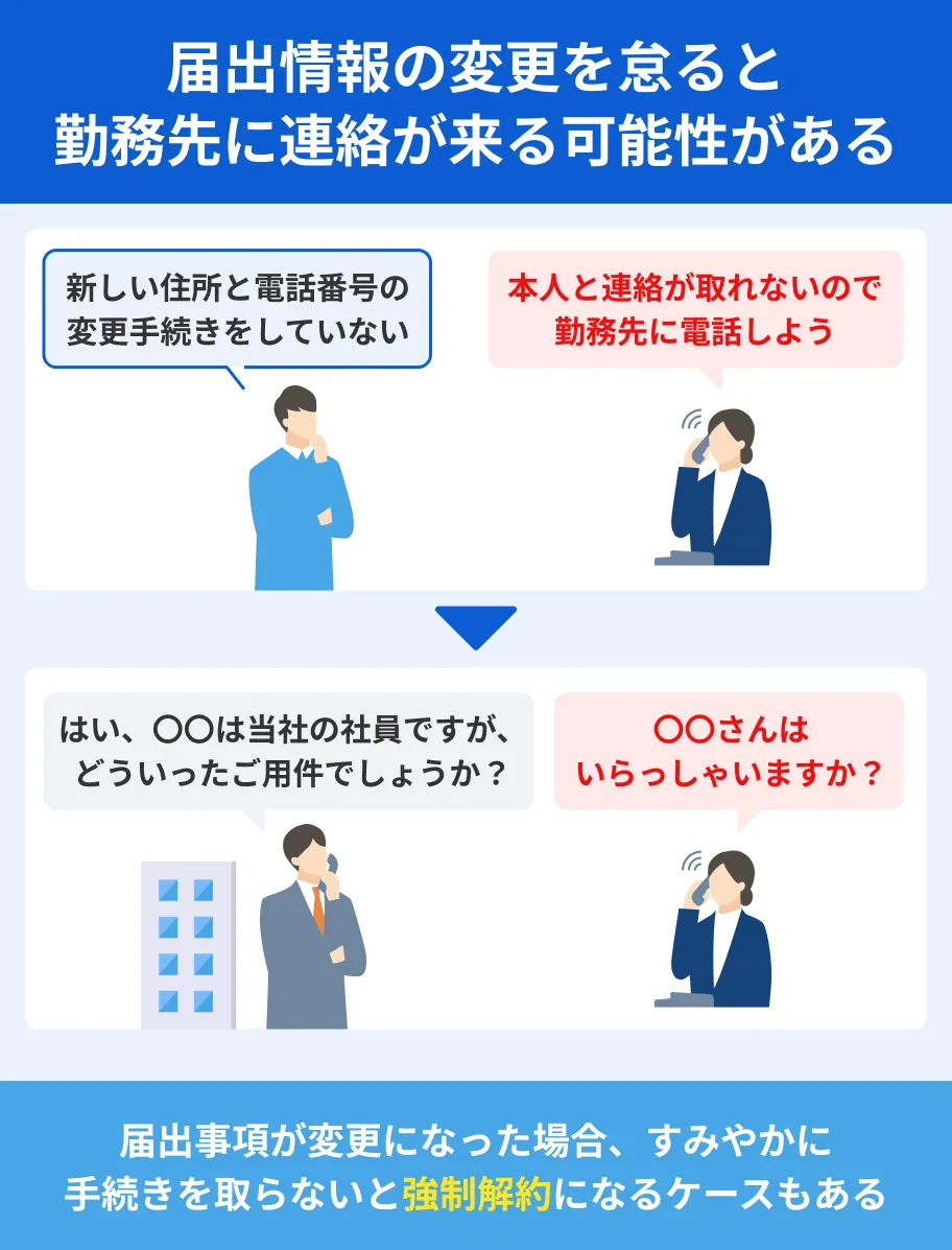 届け出がないと勤務先に電話が来る可能性がある