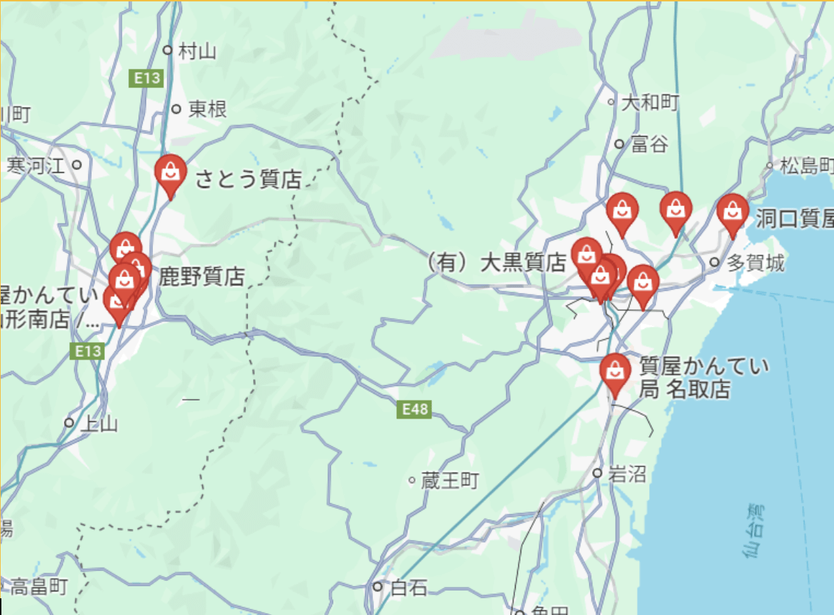 宮城県内の質屋の地図