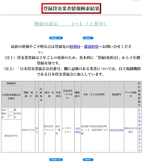 プランネルの登録状況