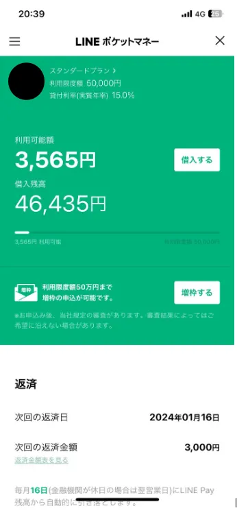 LINEポケットマネーの利用画面