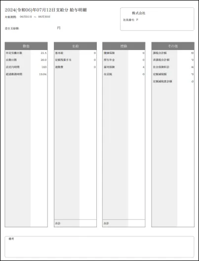給与明細書のサンプル