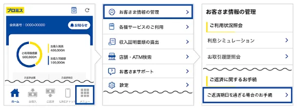 プロミスのアプリ操作方法(返済遅れ)